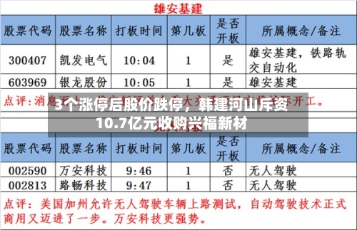 3个涨停后股价跌停	，韩建河山斥资10.7亿元收购兴福新材-第3张图片