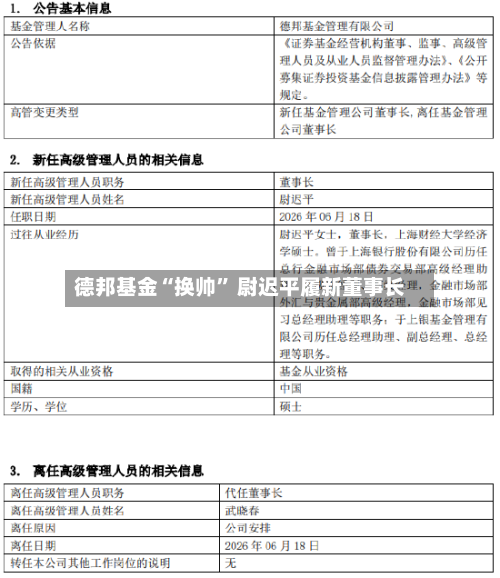 德邦基金“换帅” 尉迟平履新董事长-第2张图片