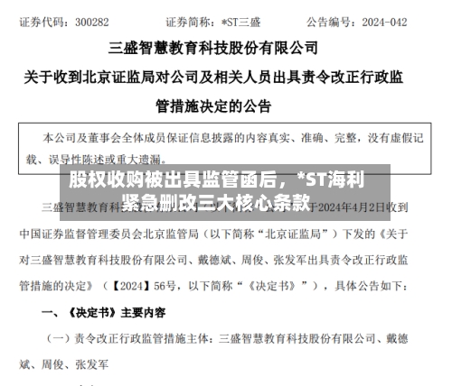股权收购被出具监管函后，*ST海利紧急删改三大核心条款-第2张图片