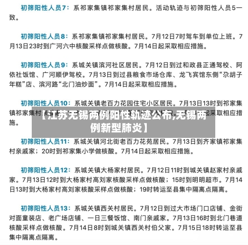 【江苏无锡两例阳性轨迹公布,无锡两例新型肺炎】